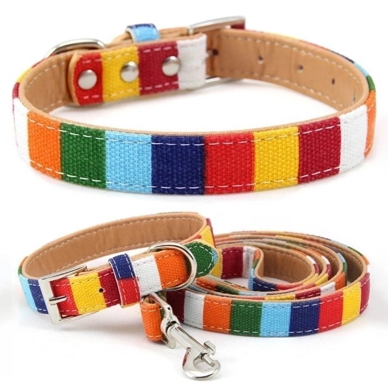 Cute Pu Leather Canvas Color Block Leash