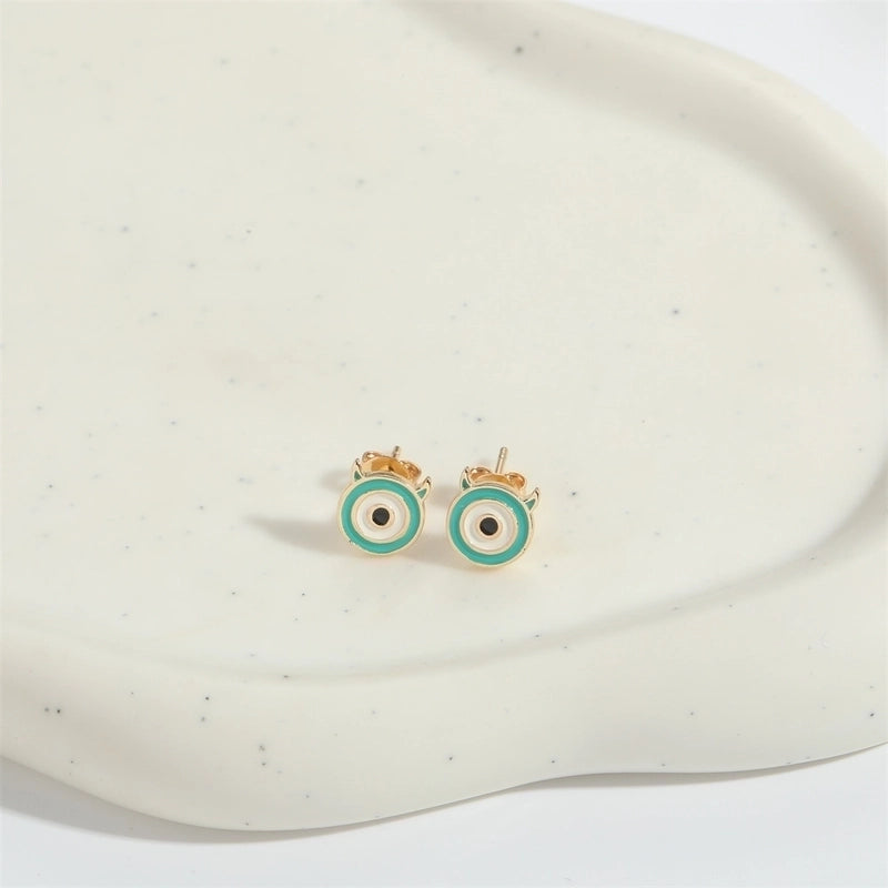 1 Pair Elegant Minimalist Commute Devil's Eye Enamel Inlay Copper Zircon 14K Gold Plated Ear Studs