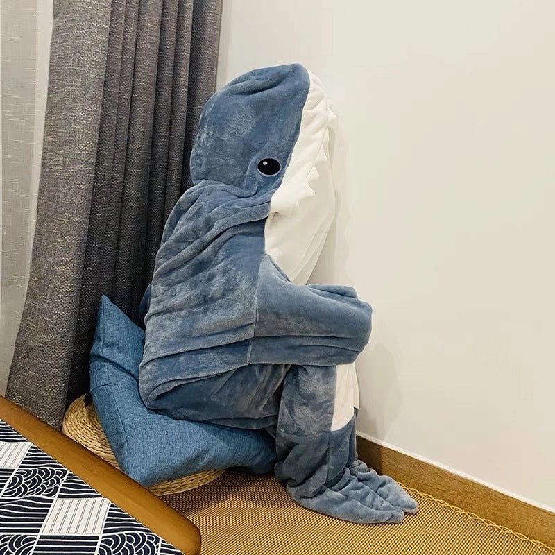 Shark Sleeping Bag Furry Hoodie Sleeping Bag Thick Nightgown Loose Jumpsuit Shark Lazy Blanket