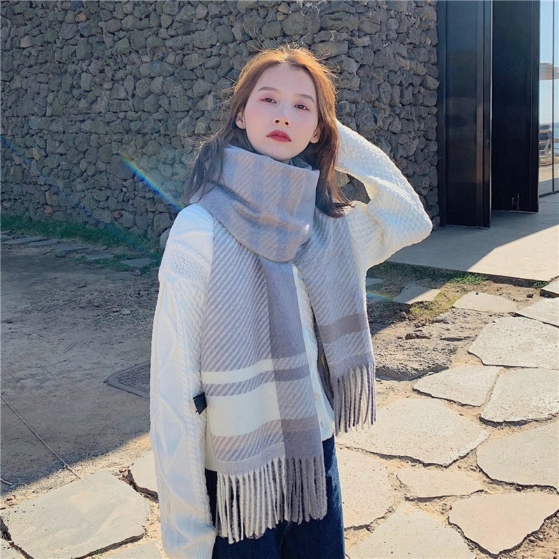 New Internet Celebrity Plaid Scarf Women's Autumn And Winter  Student Shawl Warm Thickened Scarf