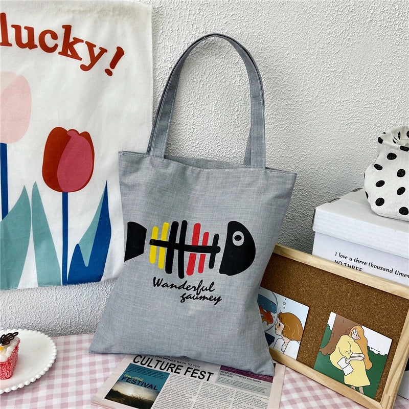 Women's Medium Canvas Letter Classic Style Sewing Thread Square Zipper Canvas Bag