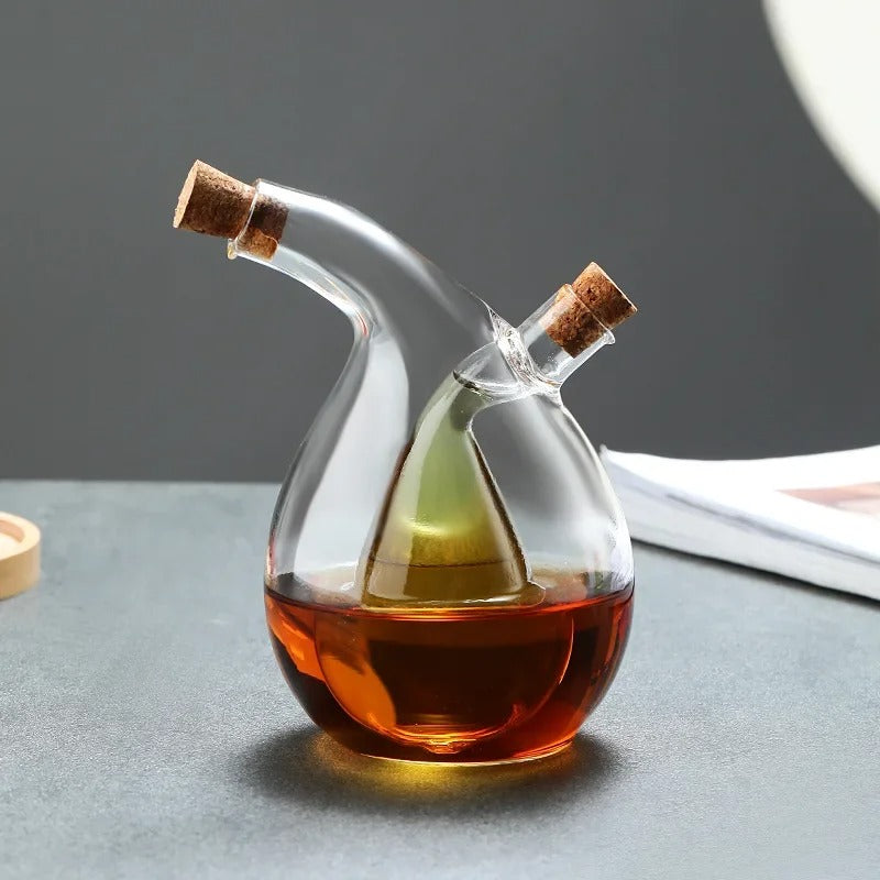 2-IN-1 GLASS OIL POT DOUBLE SOY SAUCE & SEASONING BOTTLE VINEGAR STORAGE