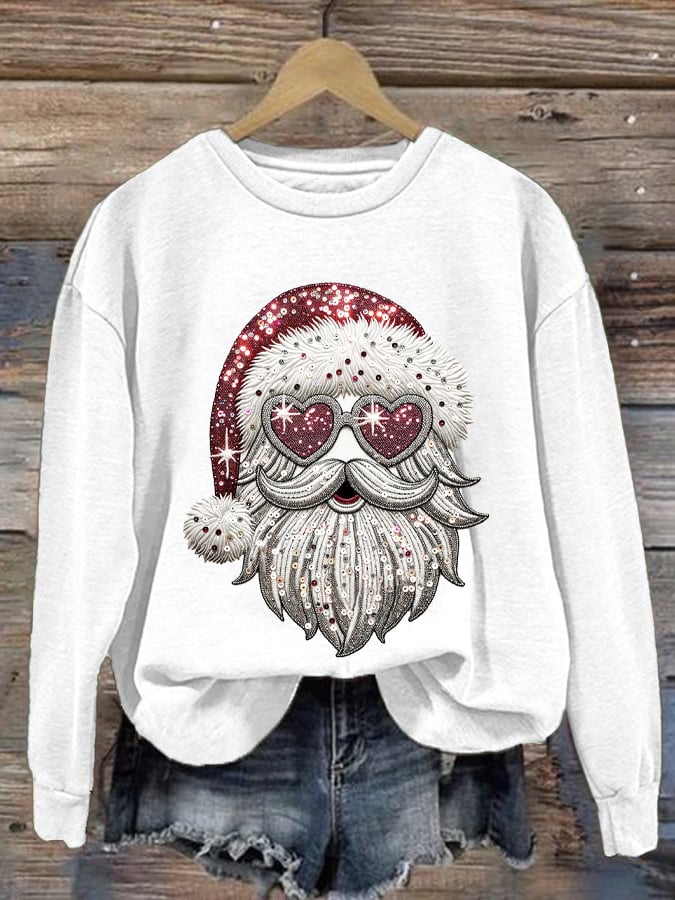 Women's Santa Christmas Print Round Neck Sweatshirt