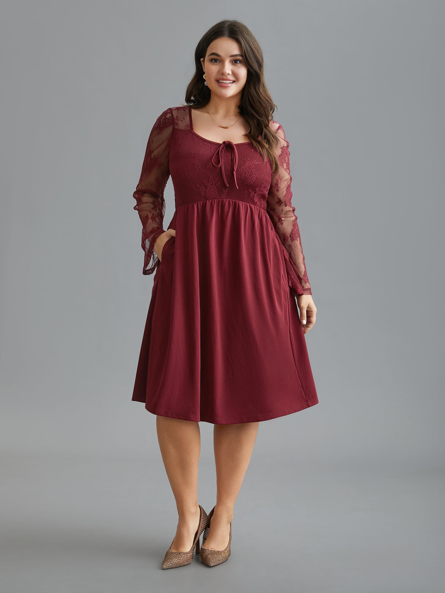 Crochet Lace Mesh Bell Sleeve Dress