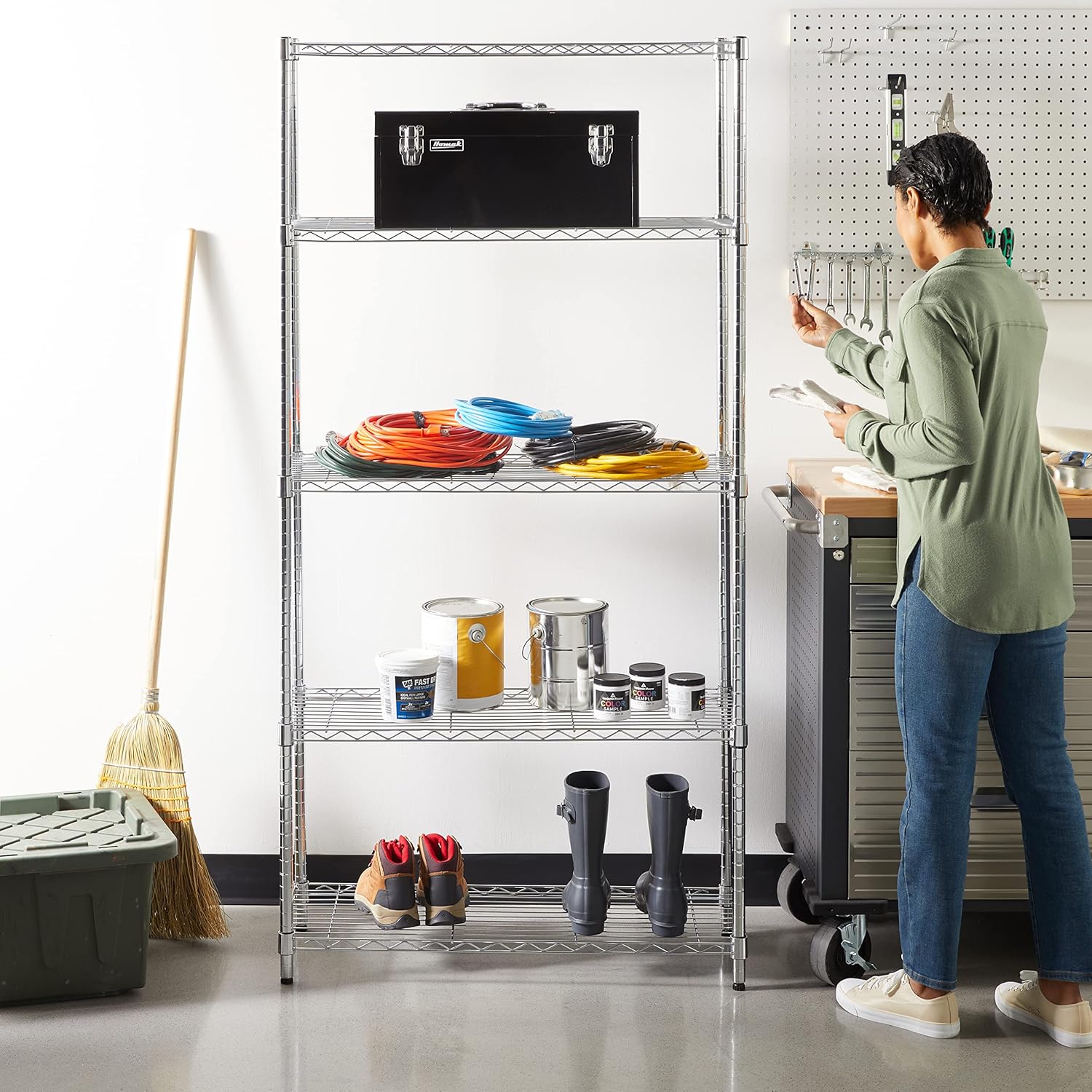 Amazon Basics 5-Shelf Adjustable Heavy Duty Steel Wire Rack Storage Shelving Organizer for Kitchen, Garage, 36