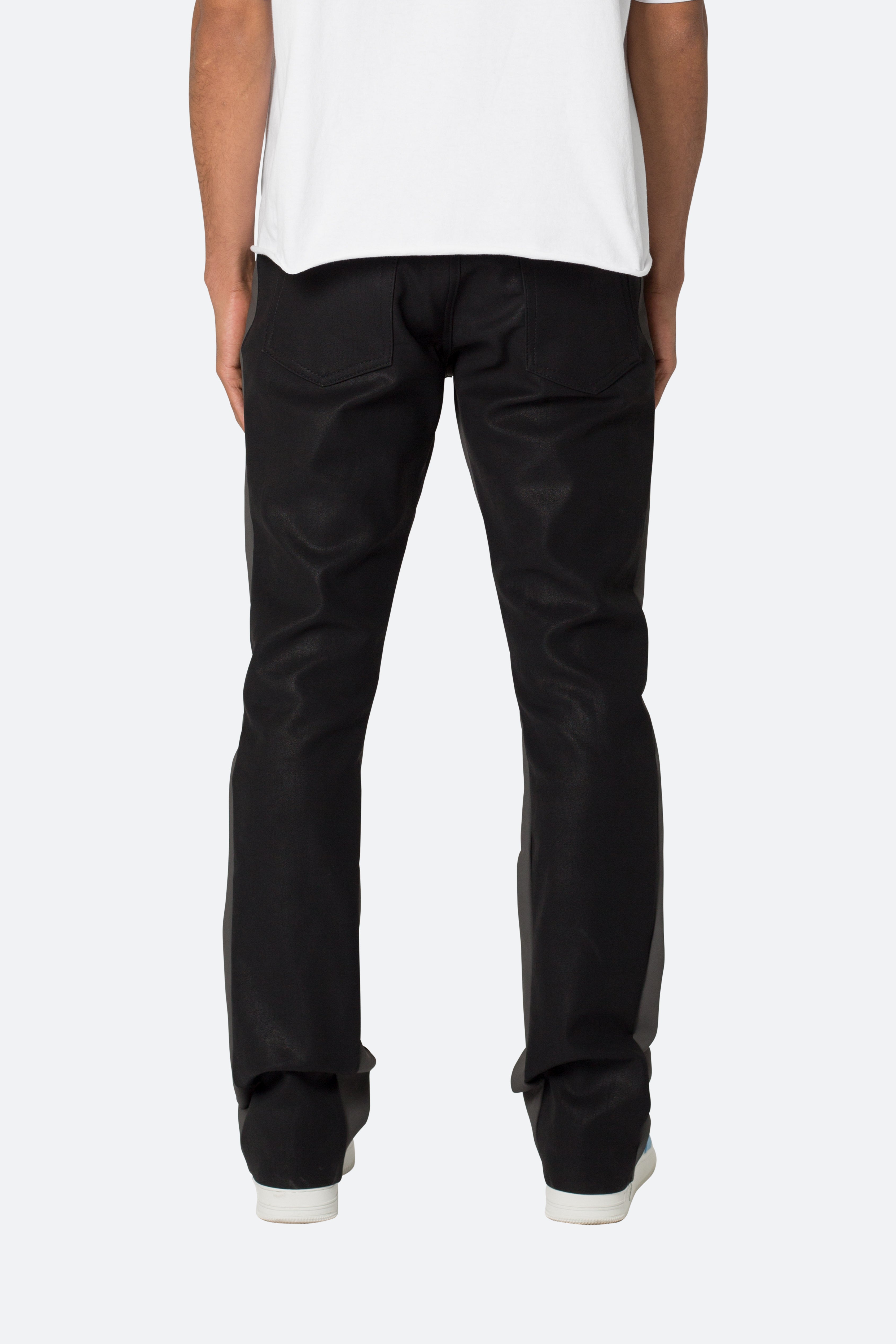 B518 Leather Flare Pants - Black/Grey