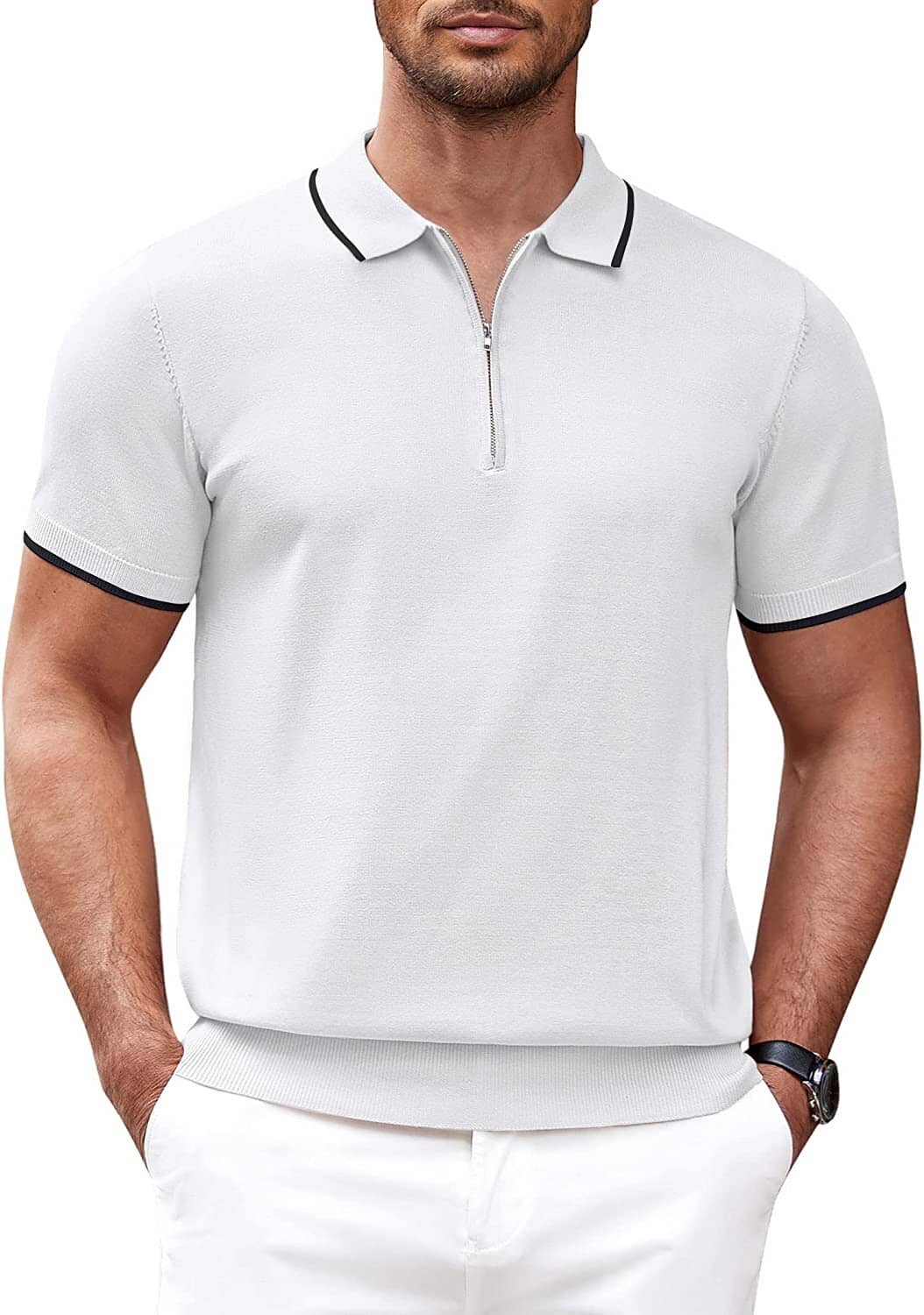 Classic Zipper Short Sleeve Polo Shirt (US Only)