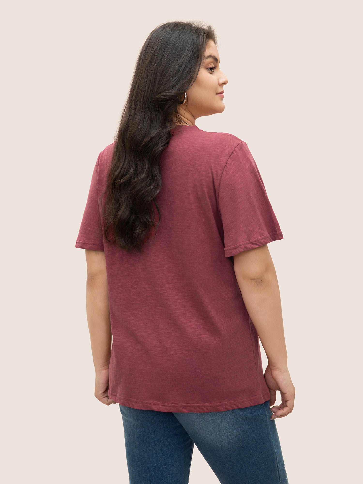 Plain Ruffle Sleeve Heather V Neck T-shirt