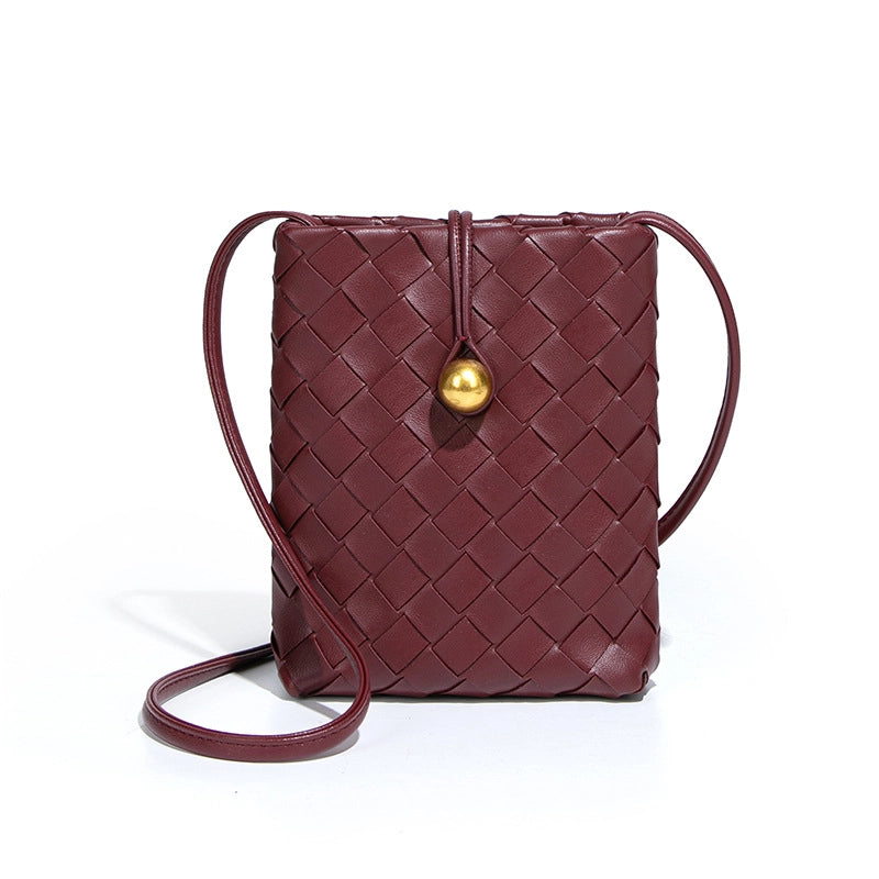 Women's Mini Pu Leather Solid Color Classic Style Weave Square Lock Clasp Shoulder Bag Crossbody Bag
