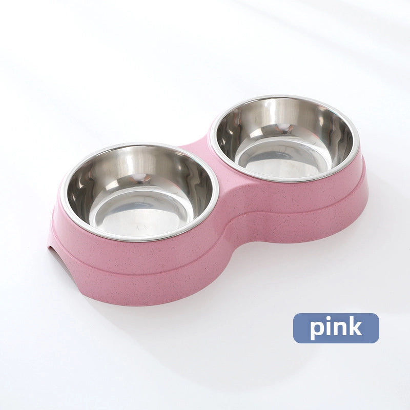 Pet Double Bowl Pet Dual-use Stainless Steel Bowl Dog Drinker Feeding Bowl Cat And Dog Plastic Pet Bowl