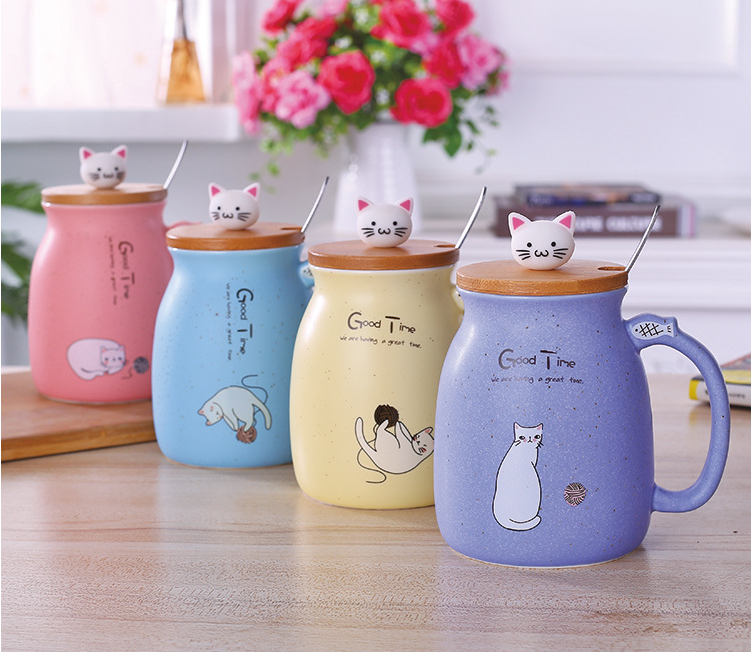 Kawaii Cat Coffee Cup with Lid