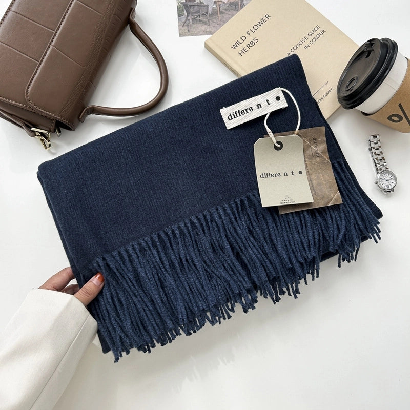 Women's Elegant Retro Solid Color Imitation Cashmere Tassel Scarf