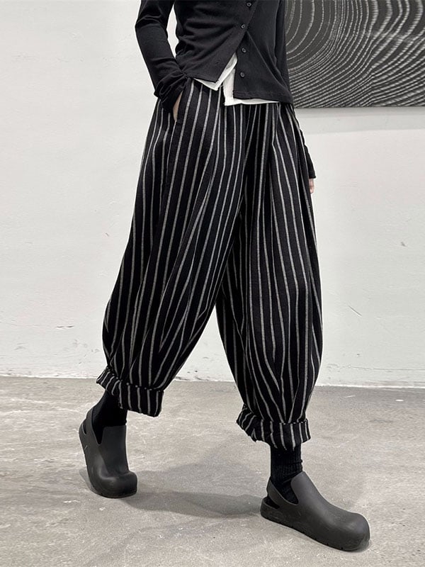 Harem Pants Loose High-Waisted Split-Joint Striped Patterns Pants Trousers