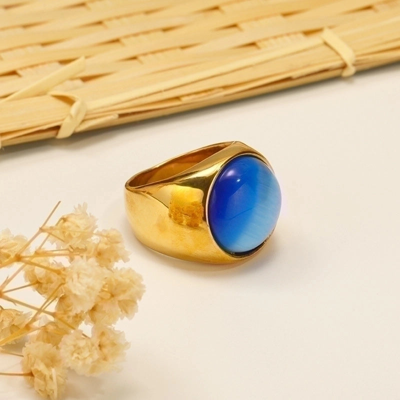 Vintage Style Minimalist Geometric Color Block Titanium Steel Plating Inlay Opal Rings