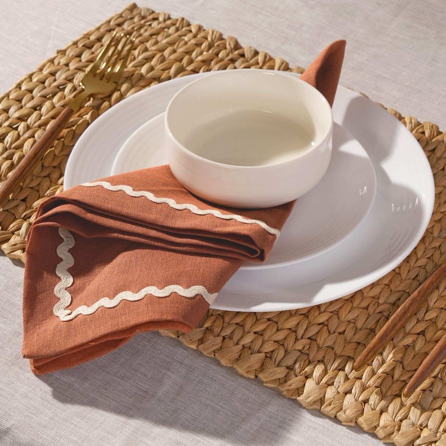 Rust Rick Rack Lace 100% Linen Napkins