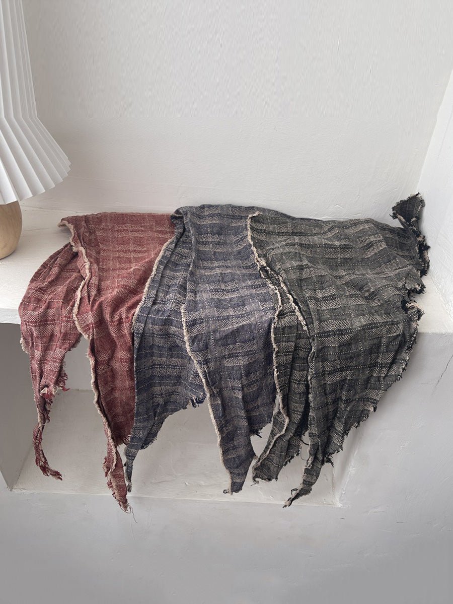 Women Vintage Plaid Triangle Scarf