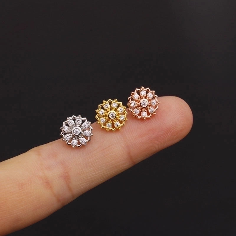 Ear Cartilage Rings & Studs Ethnic Style Geometric 316L Stainless Steel  Copper Inlaid Zircon