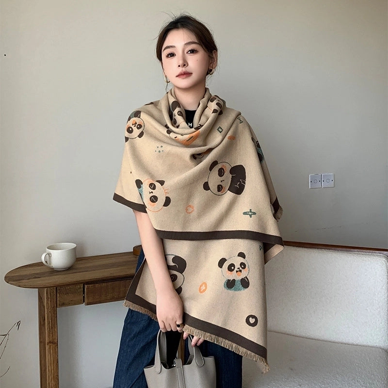 Women's Cute Panda Imitation Cashmere Polyester Scarf