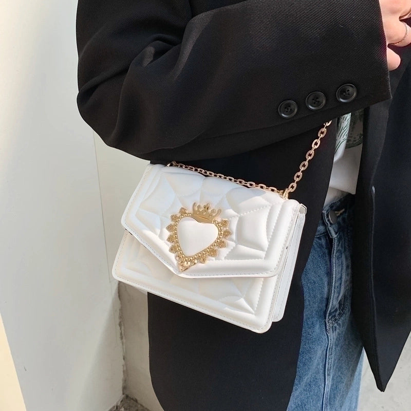 Women's Small Pu Leather Heart Shape Solid Color Fashion Square Magnetic Buckle Crossbody Bag