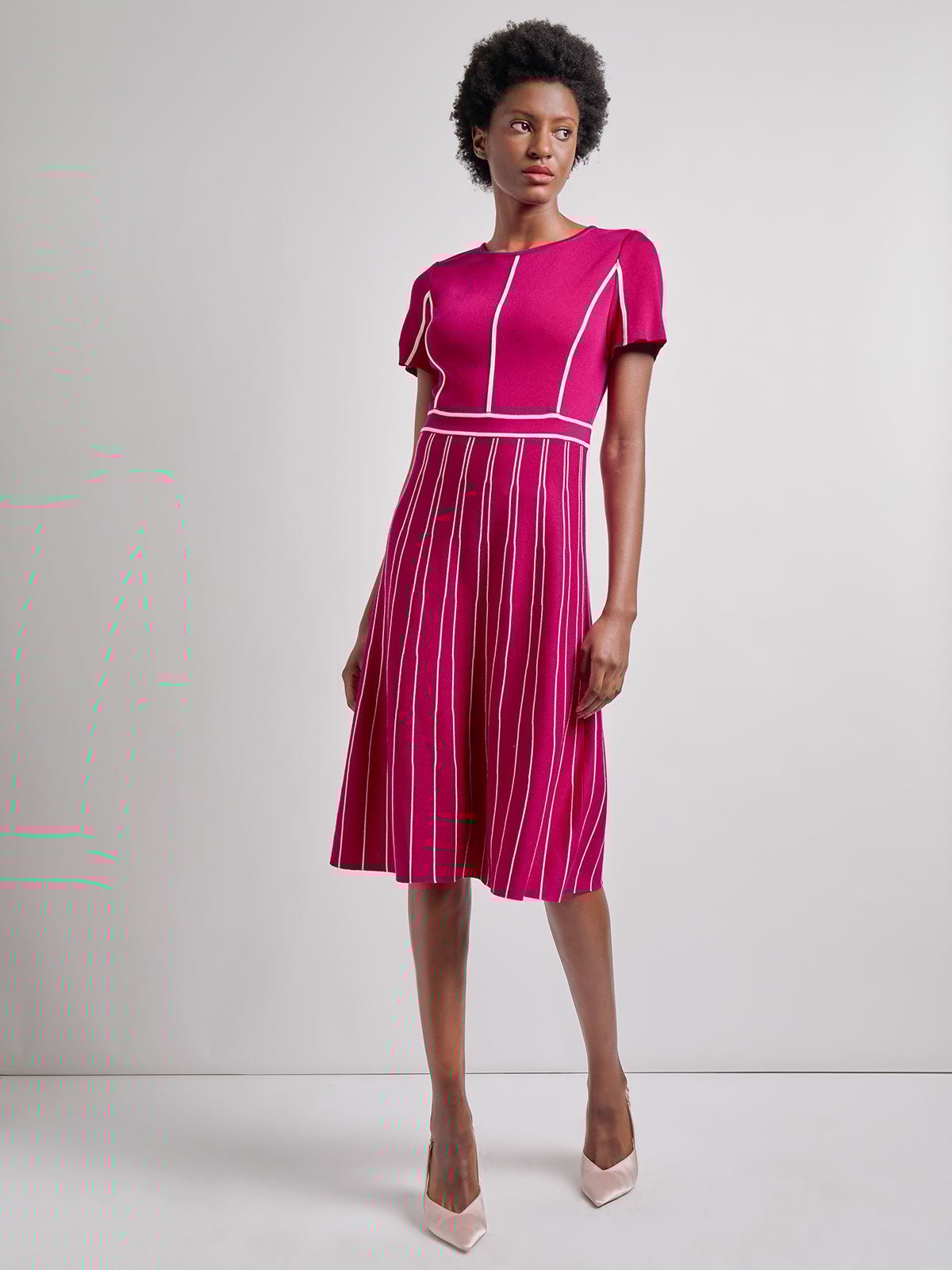 Contrast Stripe A-Line Soft Knit Dress - Modern Fit