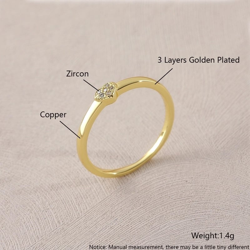 Copper 18K Gold Plated Gold Plated Plating Inlay Water Droplets Heart Shape Zircon Open Rings Rings