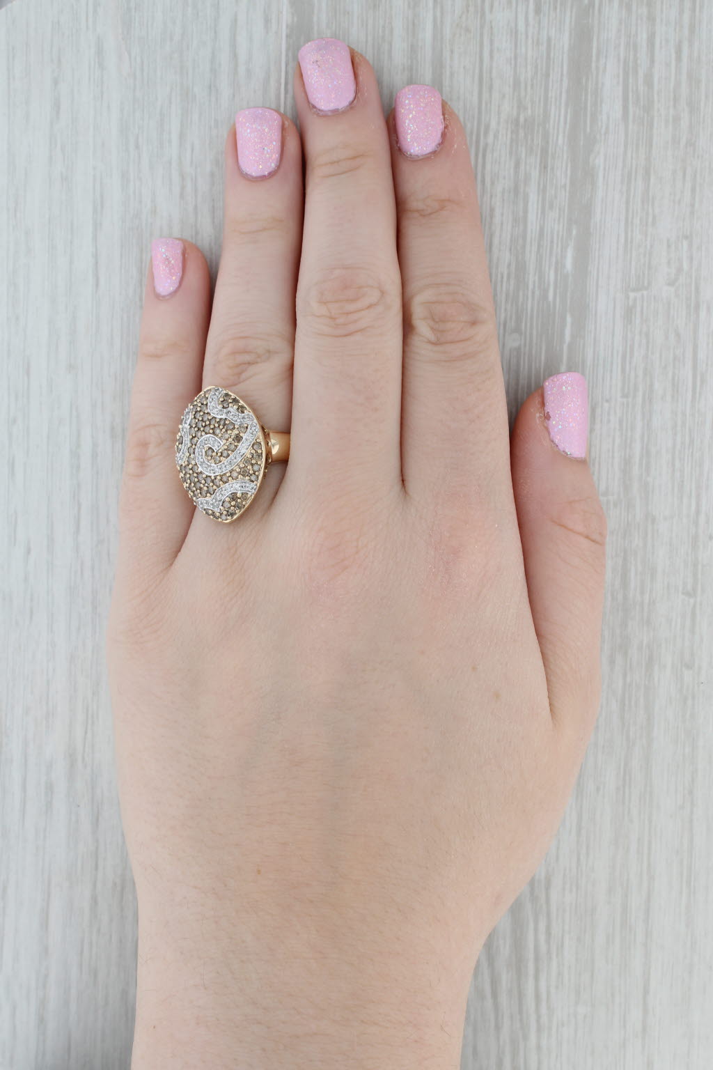 1.09ctw Yellow White Diamond Pave Swirl Cluster Ring 14k Yellow Gold Cocktail