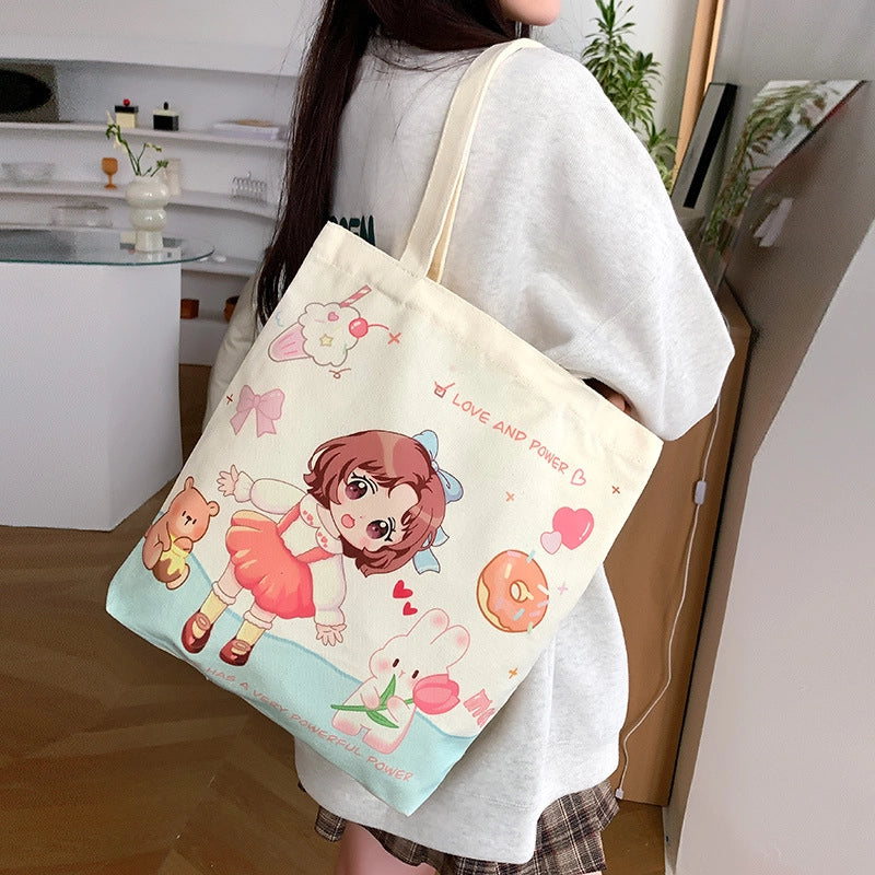 Women's Canvas Animal Cartoon Flower Cute Square Open Tote Bag