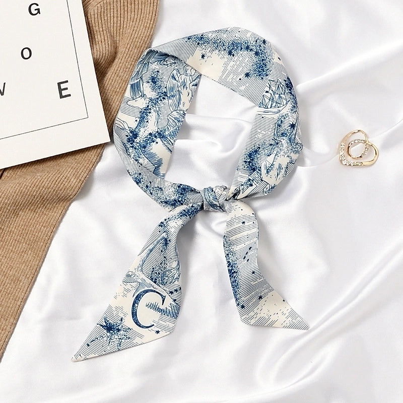 Women's Sweet Color Block Satin Printing Silk Scarf