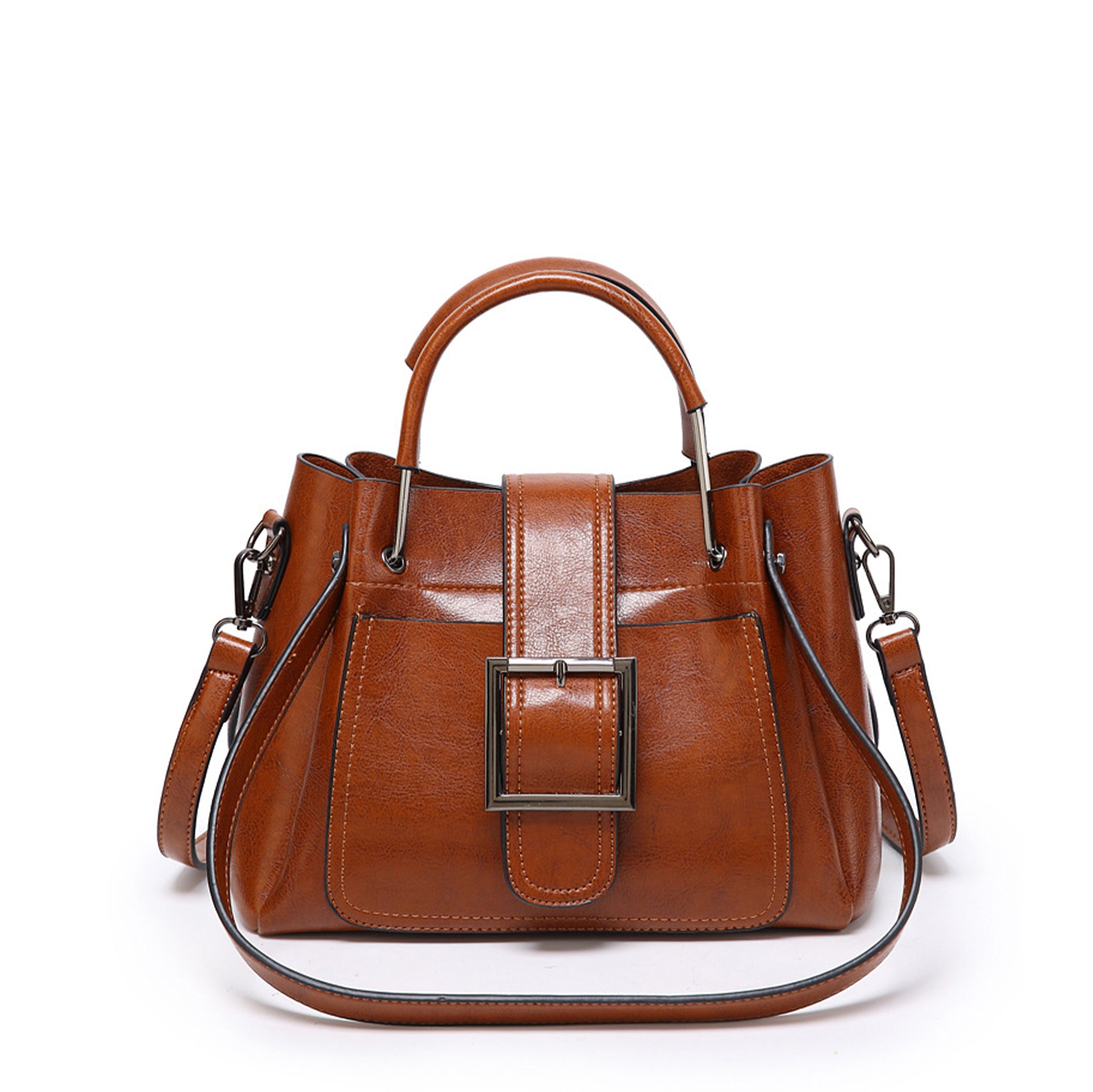 Retro Wax PU Leather Large Capacity Shoulder Tote