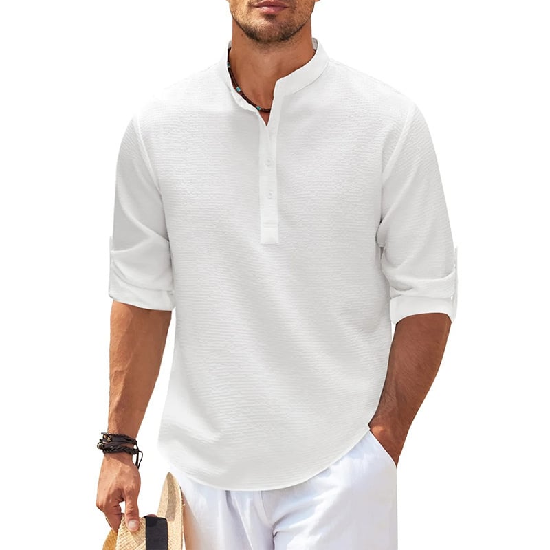 8-Pack Men's Linen Henley Shirt Long Sleeve Casual Hippie Cotton Beach T Shirts Vertical Striped Hawaiian Shirts