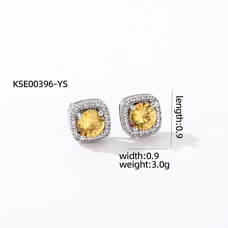 1 Pair Casual Minimalist Square Inlay Copper Zircon Silver Plated Ear Studs