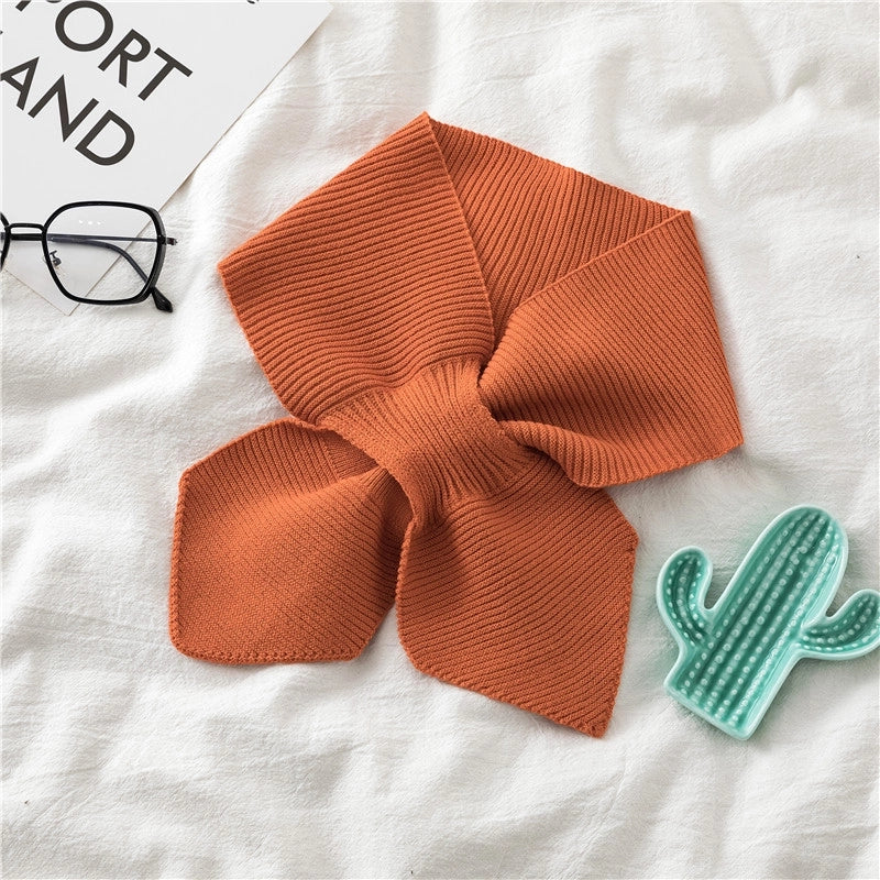 Evening And Evening Knitted Wool Collar Cross Fishtail Scarf Bow Small Scarf For Women Autumn And Winter