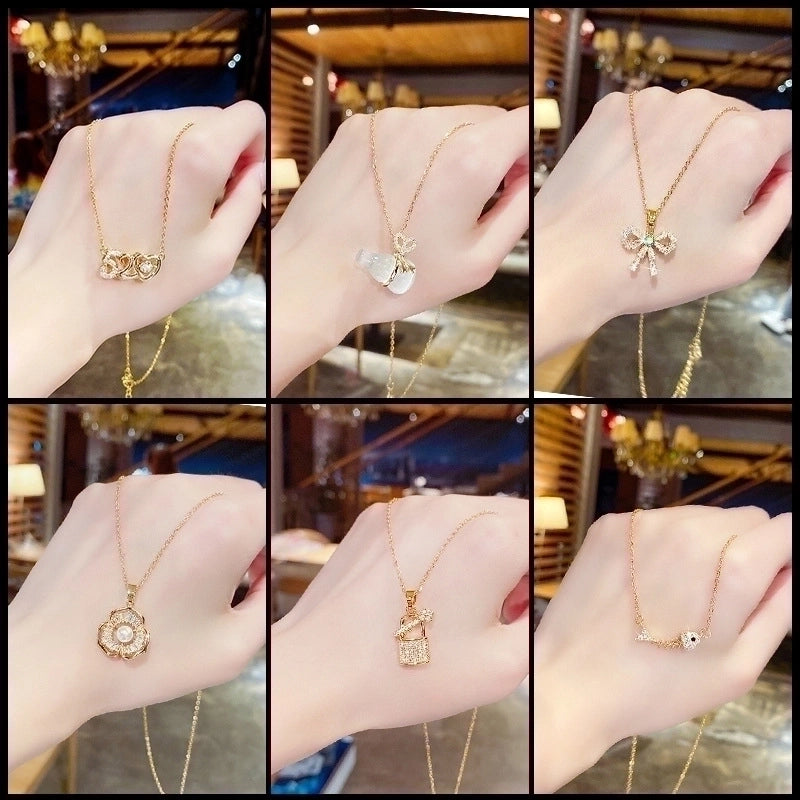 Fashion Heart Shape Smiley Face Butterfly Titanium Steel Inlay Rhinestones Necklace