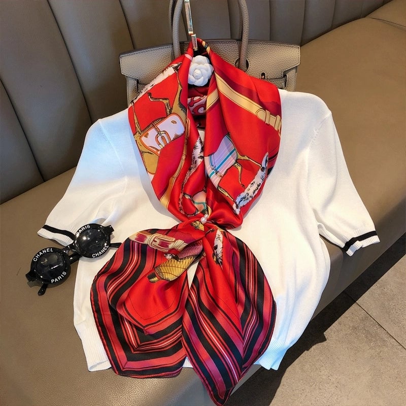 Women's Elegant Vacation Stripe Flower Polyester Silk Scarf