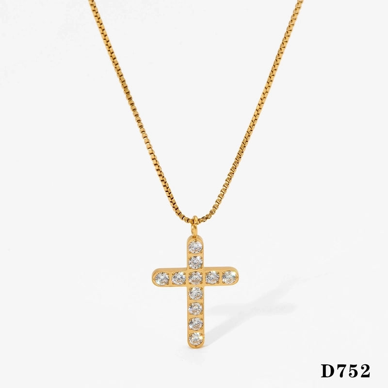 Modern Style Artistic Cross 304 Stainless Steel 16K Gold Plated White Gold Plated Necklace