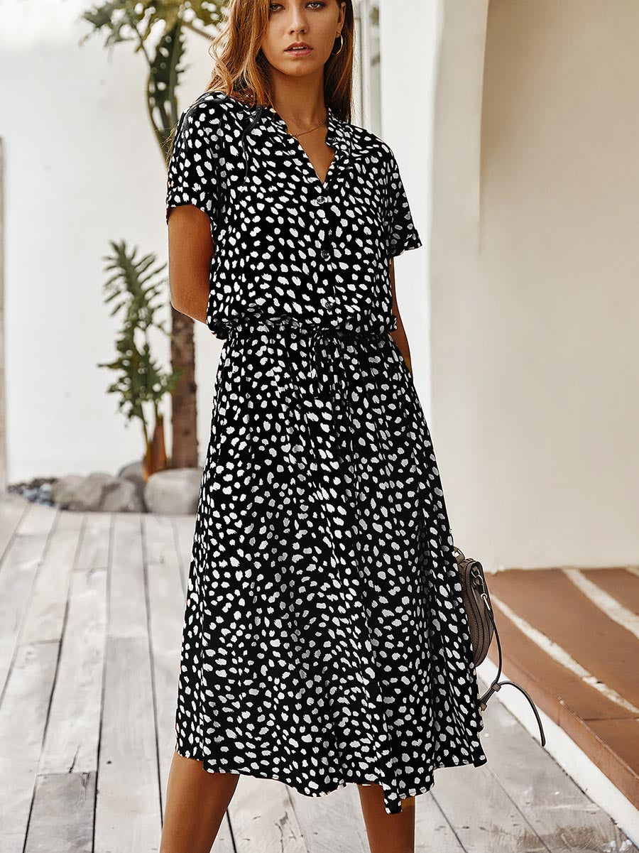 Polka Dot Short-Sleeve Dress(7 colors)