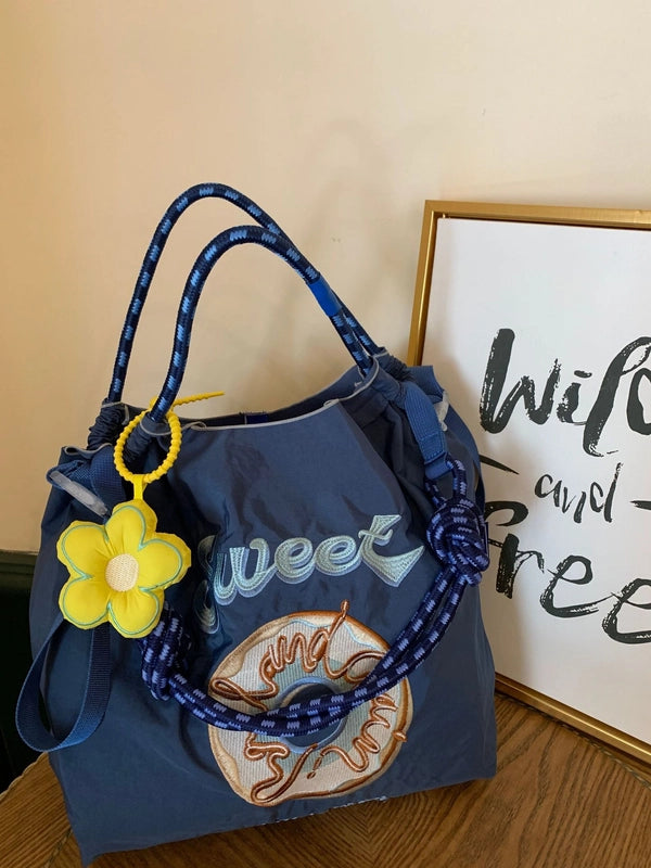Women's Large Nylon Animal Donuts Basic Classic Style Square Open Shopping Bags