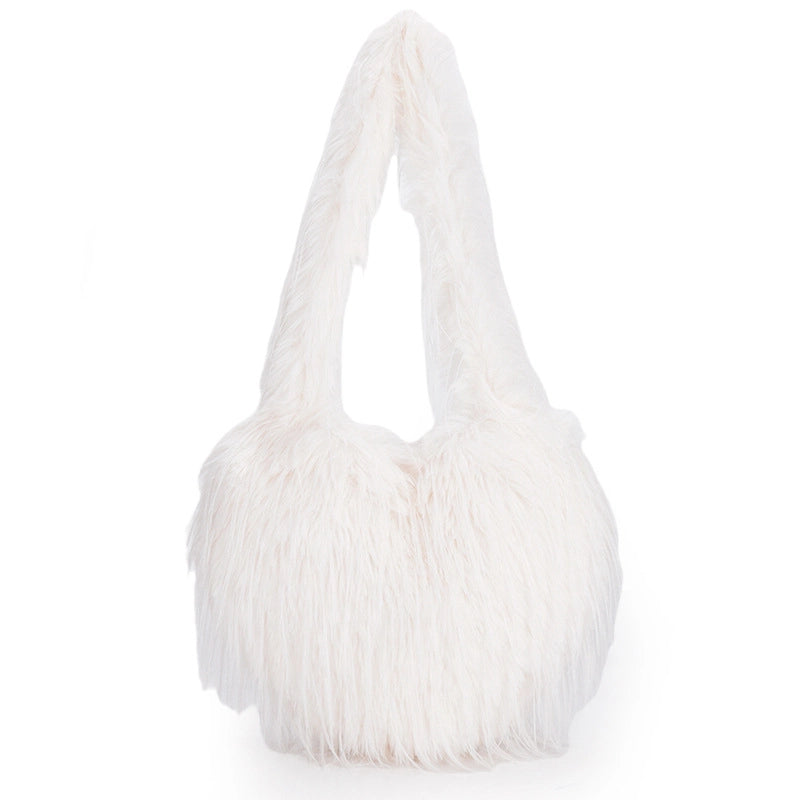 Women's Plush Heart Shape Solid Color Basic Classic Style Heart-shaped Magnetic Buckle Shoulder Bag