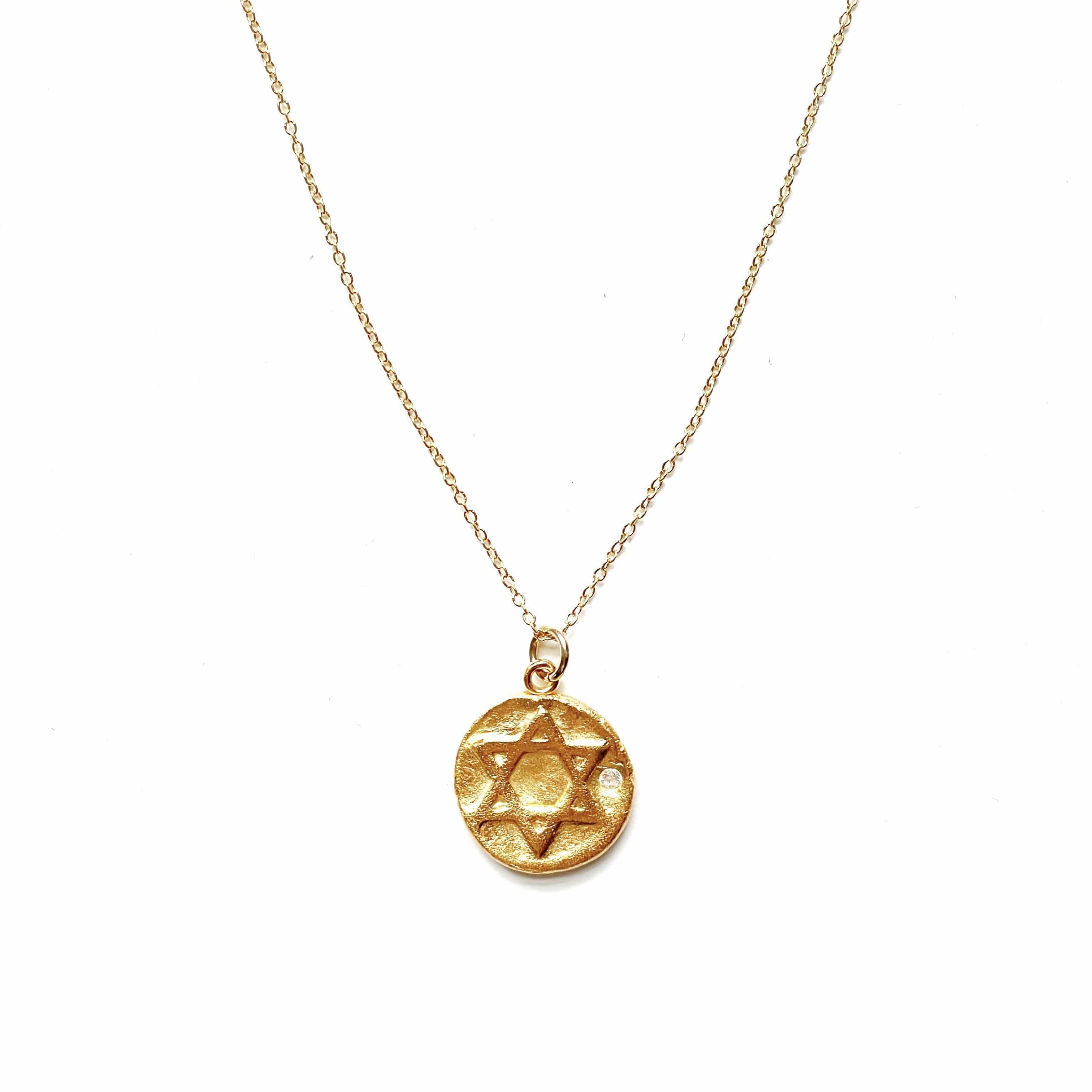 Rustic Star of David 24k Gold Vermeil Necklace with Crystal