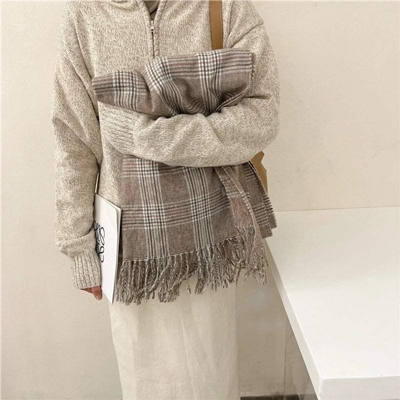 Women's Elegant Plaid Cotton Scarf