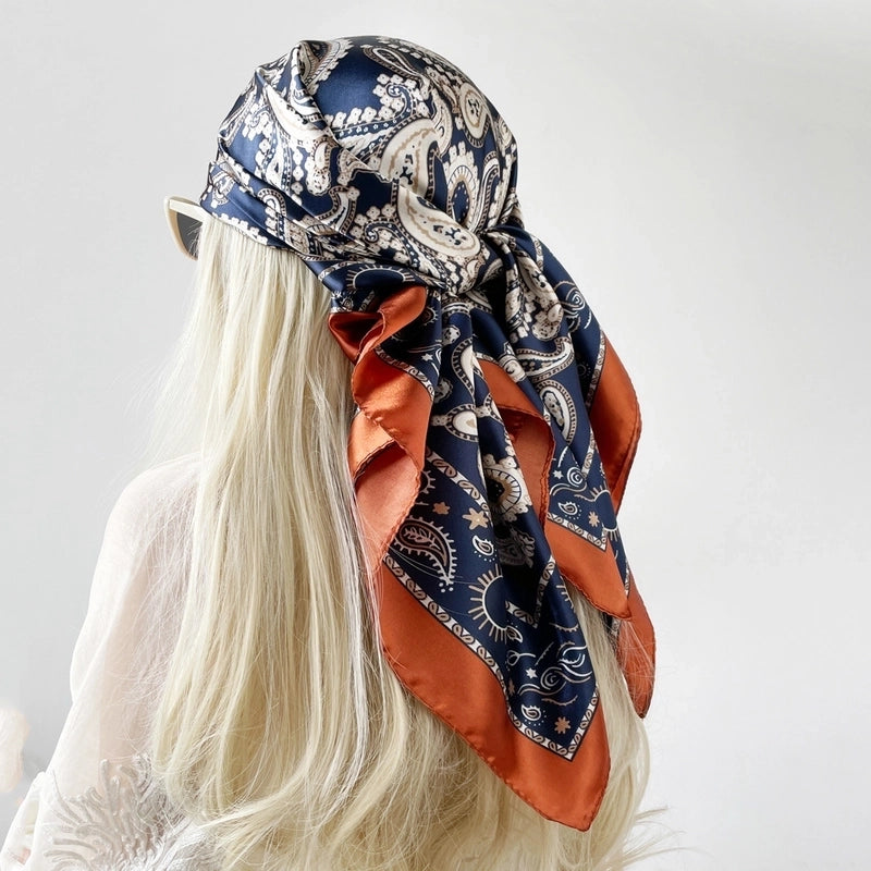 Women's Casual Vacation Printing Satin Printing And Dyeing Floral Silk Scarf Kerchief