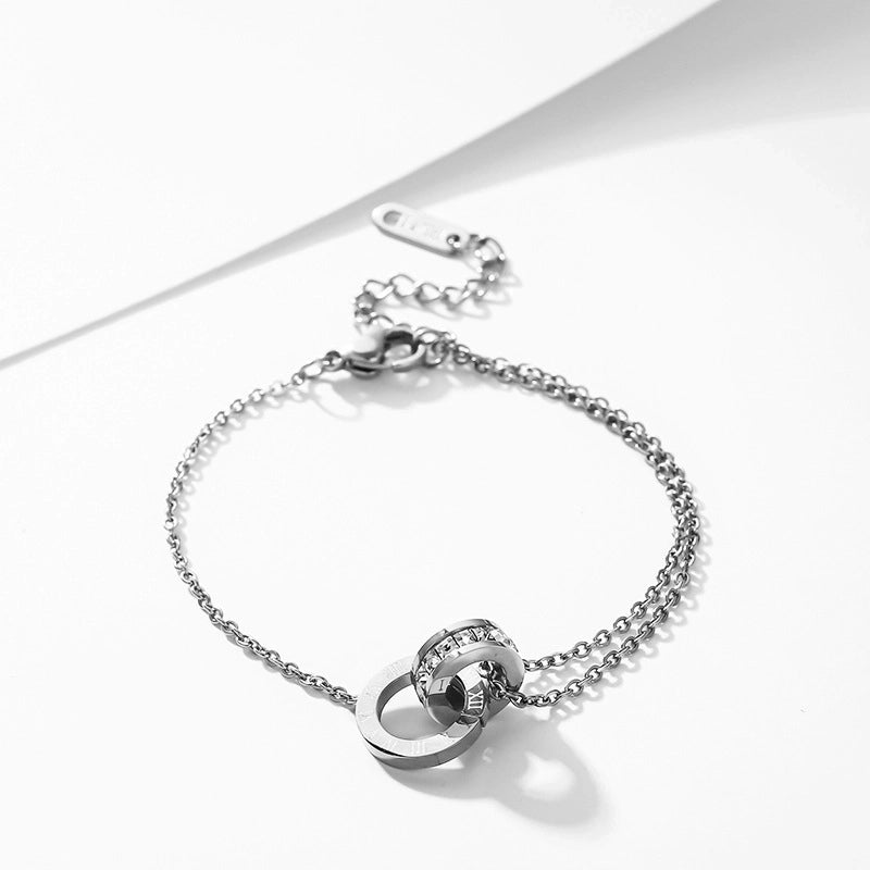 Minimalist Round Titanium Steel Inlay Zircon Bracelets Anklet Necklace 1 Piece