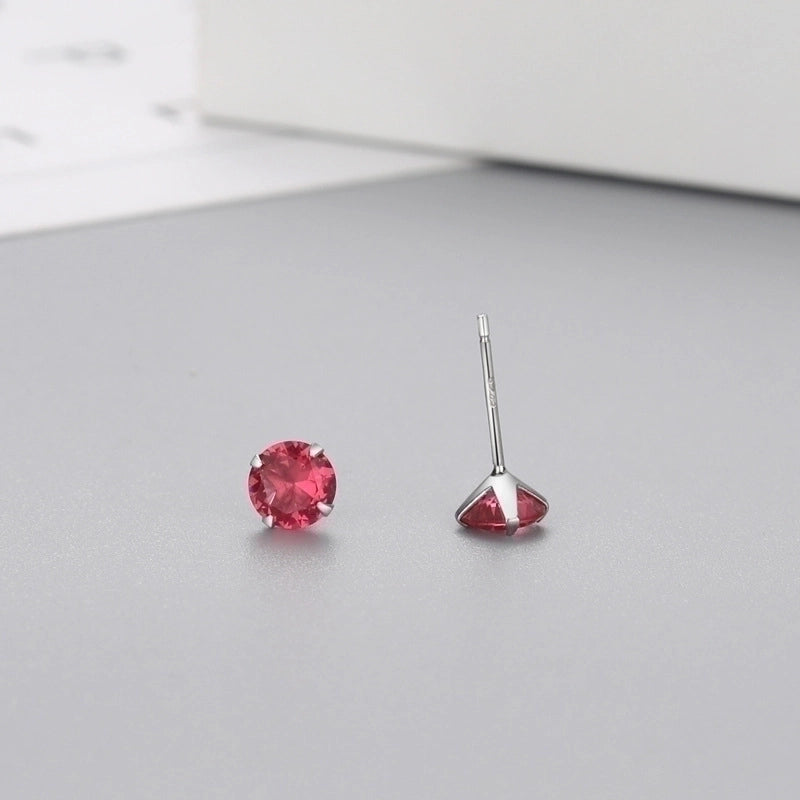 Minimalist Geometric Sterling Silver Zircon Ear Studs 1 Pair