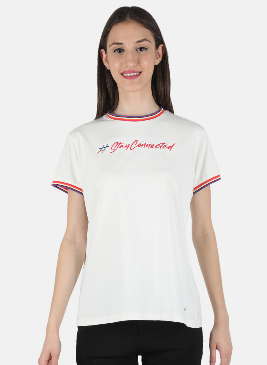 Women Off White Embroidered Top