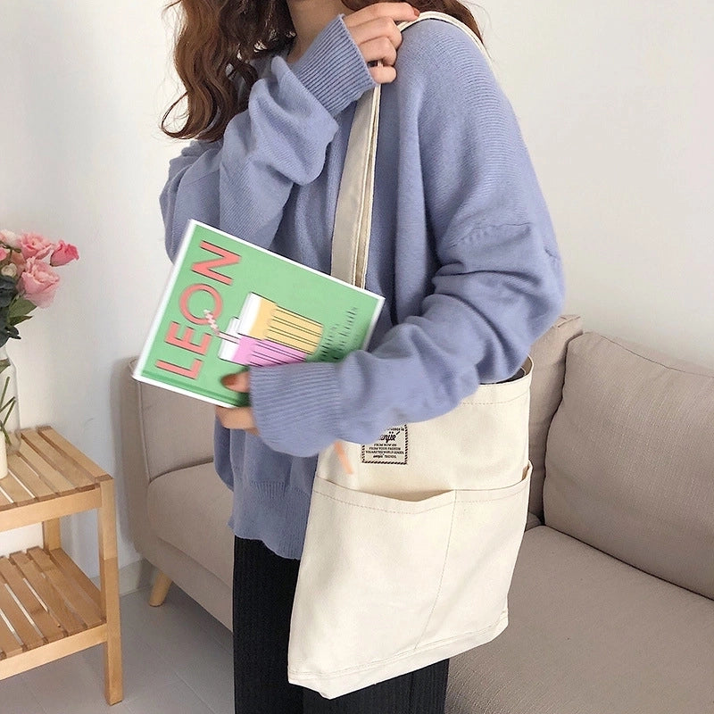 Women's Basic Streetwear Letter Solid Color Canvas Shopping Bags