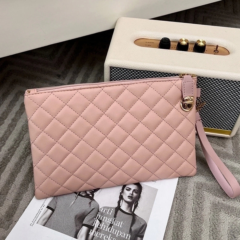 Women's Pu Leather Solid Color Streetwear Square Zipper Buckle Clutch Bag