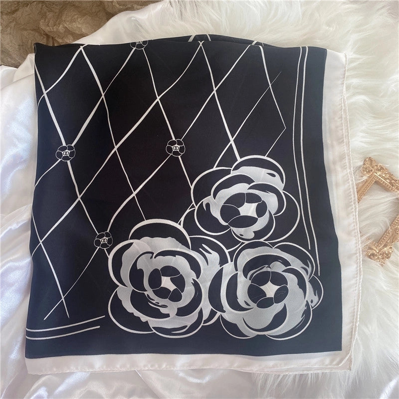 Women's Elegant Letter Flower Satin Silk Scarf