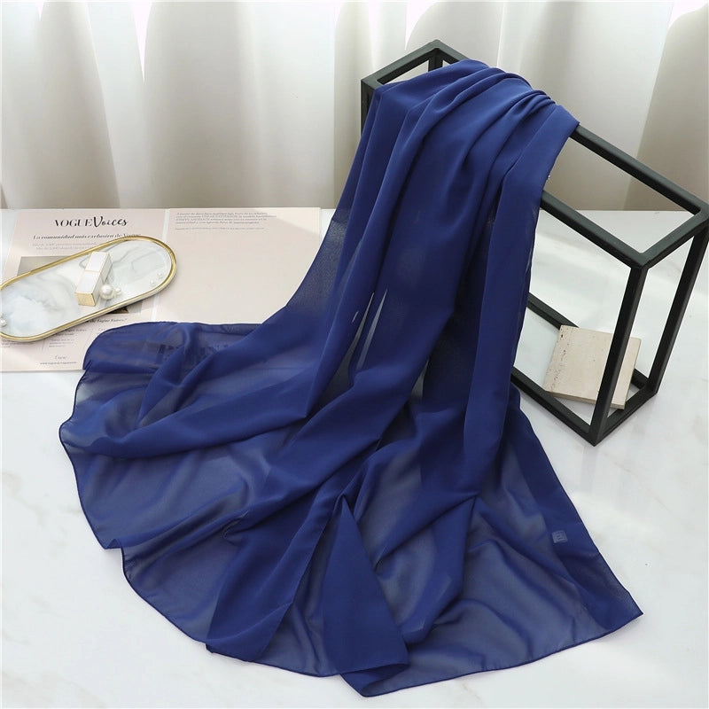Pearl Chiffon Scarf Solid Color Rectangular Scarf Women's Shawl Basic Scarf