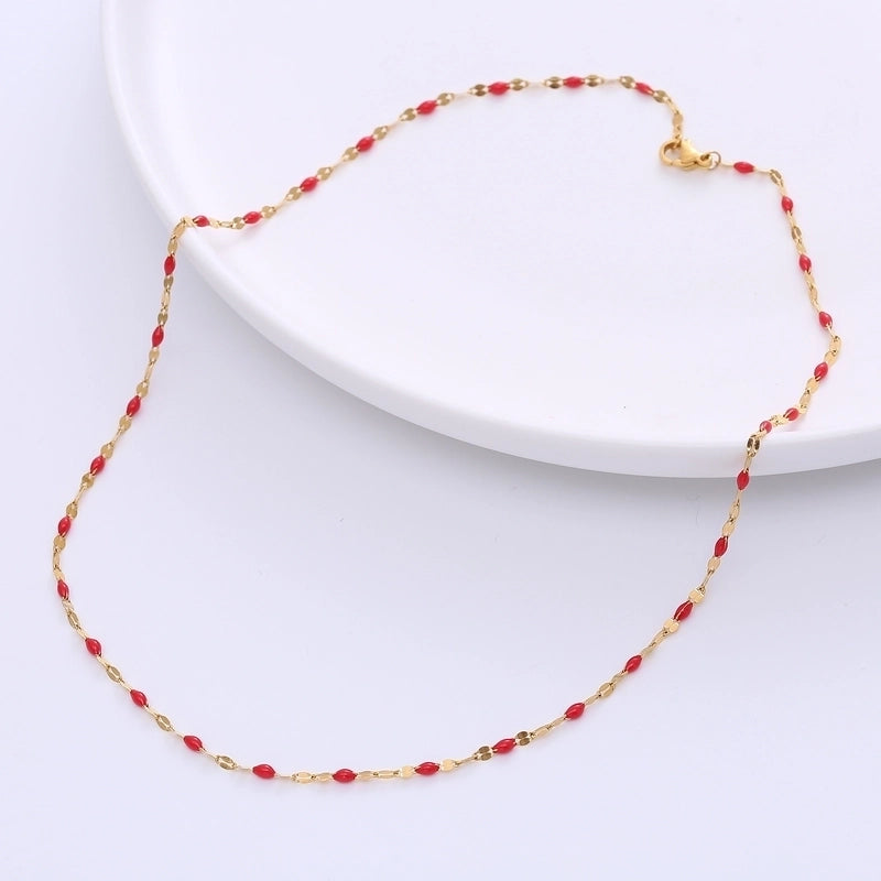 Minimalist Geometric 304 Stainless Steel Epoxy 18K Gold Plated Epoxy Chain Necklace