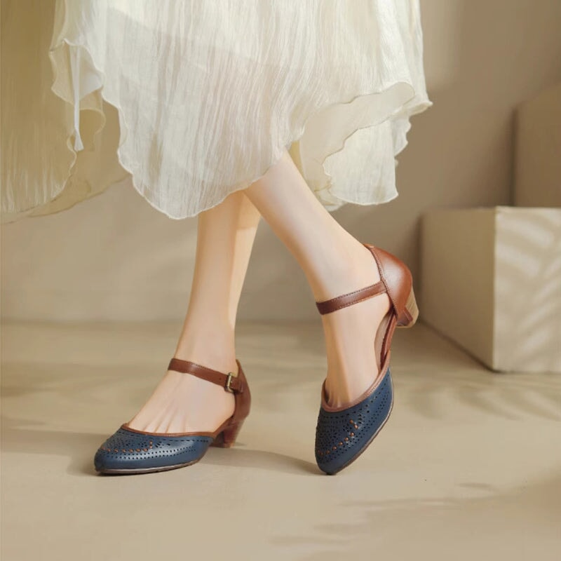 Leather Cut Out Ankle Strap Sandals For Women Handmade in 5 Colors